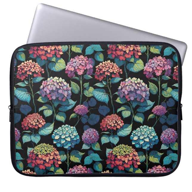 Pink and Purple Hydrangea Foliage Laptop Sleeve (Front)