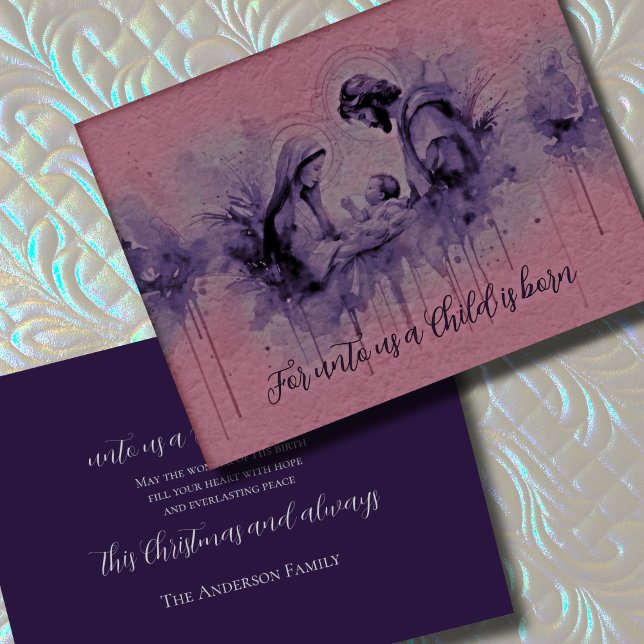 Pink and Purple Ink Holy Family Holiday Card (Creator Uploaded)