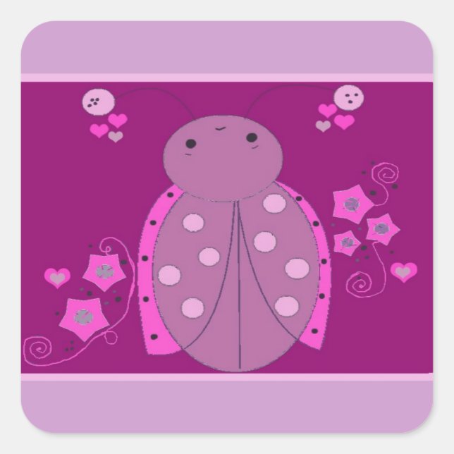 Pink and Purple Ladybug Square Sticker (Front)