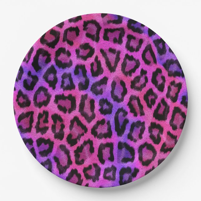 Pink and Purple Leopard Fur Spots Pattern Paper Plate (Front)