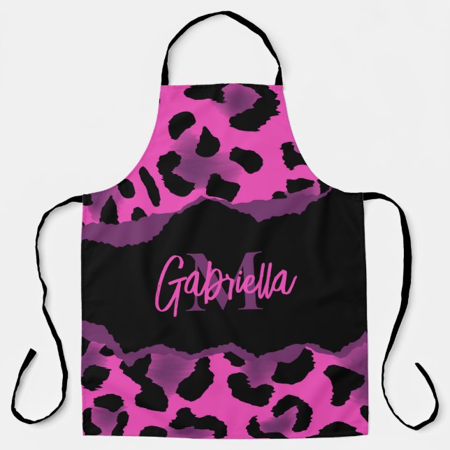 Pink and Purple Leopard Print Apron (Front)