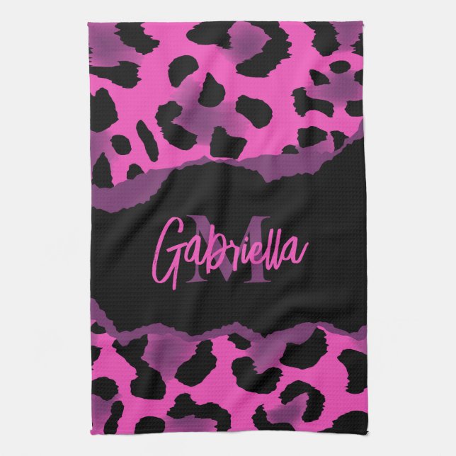 Pink and Purple Leopard Print Kitchen Towel (Vertical)
