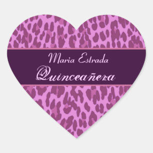 Pink and Purple Leopard Quinceanera Heart Sticker