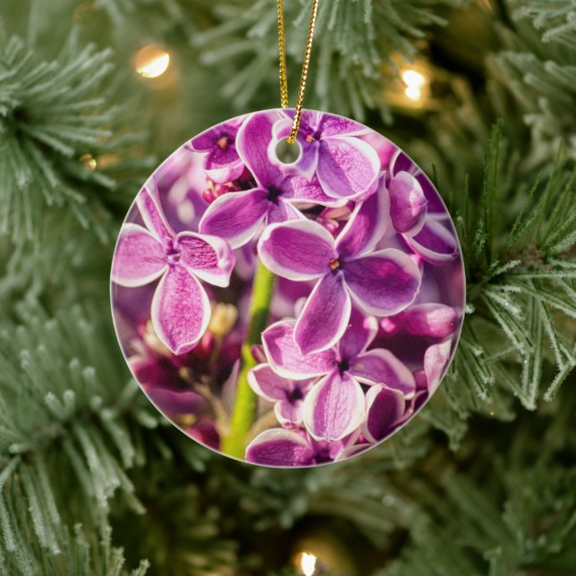 Pink and Purple Lilac Flower Ceramic Ornament (Tree)