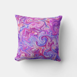Pink and Purple Liquid Marble Throw Pillow