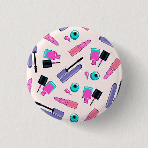 Pink and Purple Make Up Cosmetics Pattern 1 Inch Round Button
