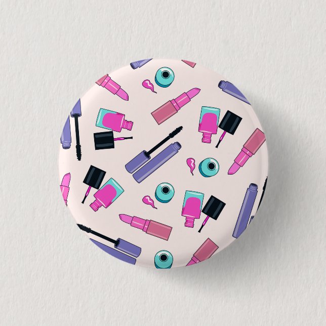 Pink and Purple Make Up Cosmetics Pattern 1 Inch Round Button (Front)