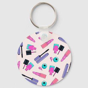 Pink and Purple Make Up Cosmetics Pattern Keychain