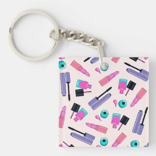 Pink and Purple Make Up Cosmetics Pattern Keychain