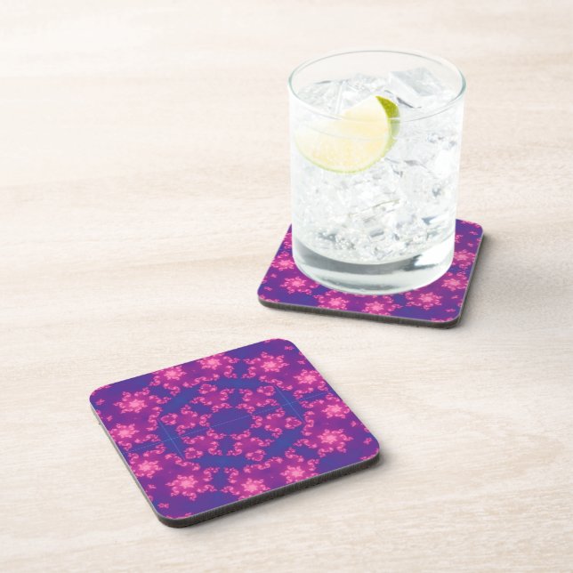 Pink and Purple Mandela Round Snowflakes Coaster (Right Side)