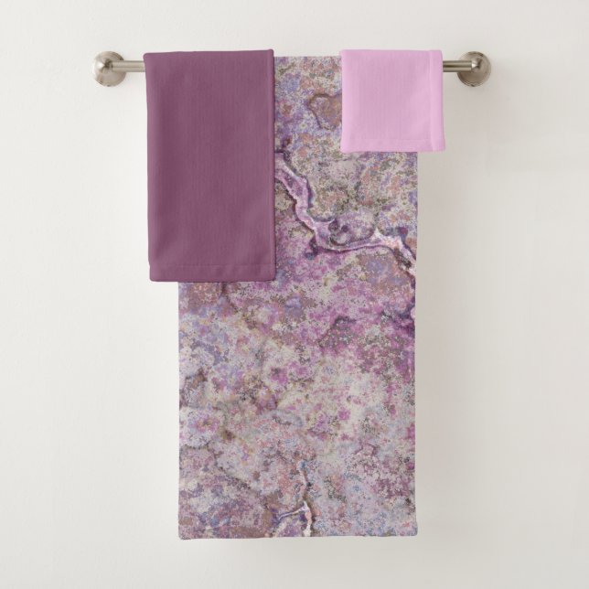 Pink and Purple Marble Bath Towel Set (Insitu)