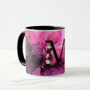 Pink and Purple Marble Monogram Letter M Mug