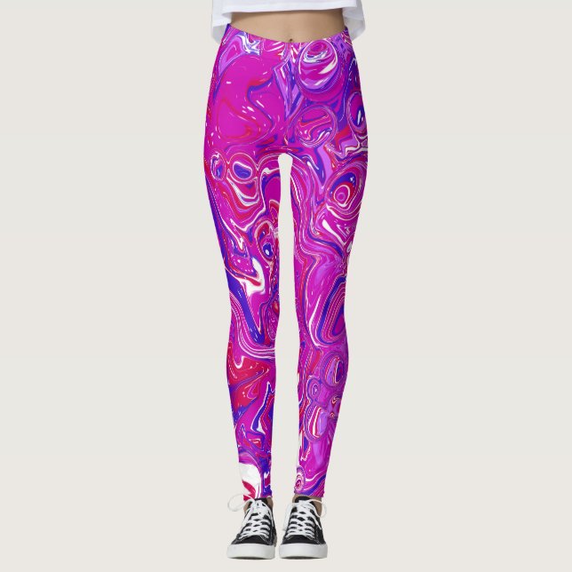 Pink and Purple Marble Swirls Leggings (Front)
