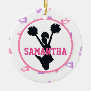 Pink and Purple Megaphones Cheerleader Ceramic Ornament