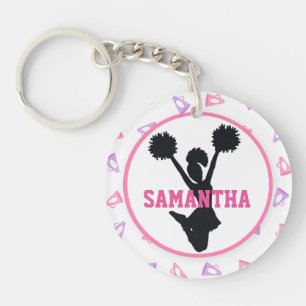 Pink and Purple Megaphones Cheerleader Photo Keychain