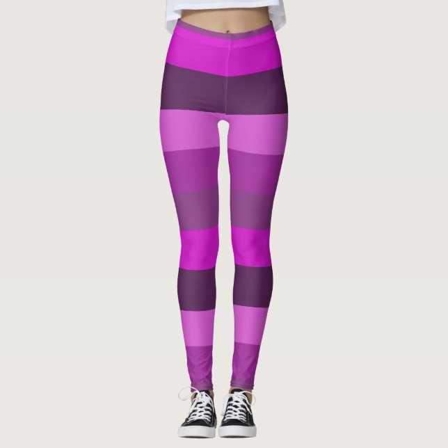 Pink and purple Monochrome Stripes Pattern Leggings (Front)