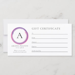 Pink and Purple Monogram Business Gift Certificate