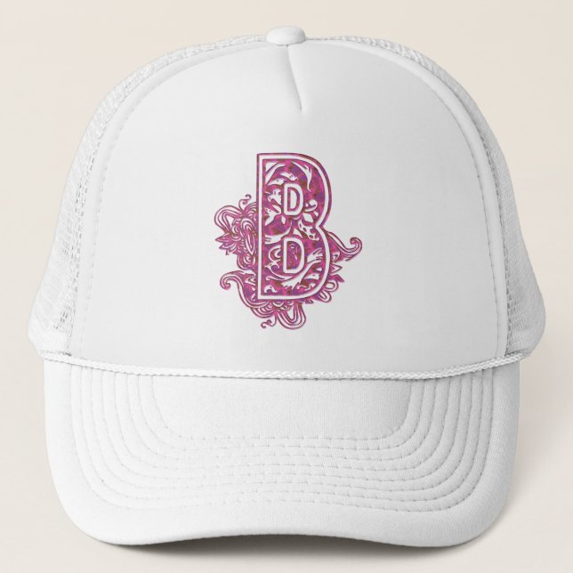 PINK AND PURPLE MONOGRAM LETTER B TRUCKER HAT (Front)