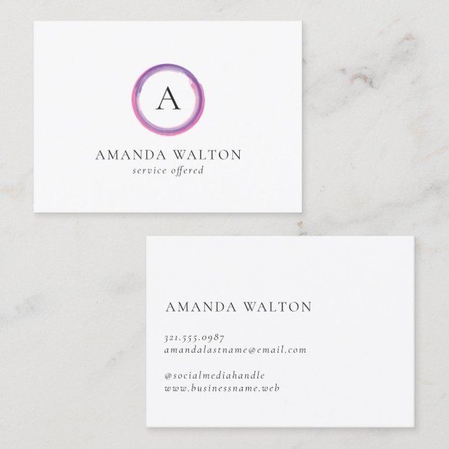 Pink and Purple Monogram Modern Business Card (Front/Back)