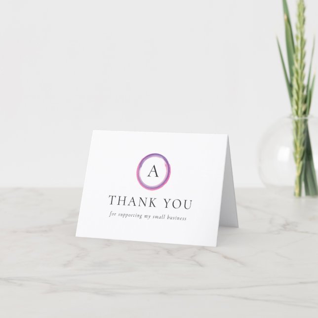 Pink and Purple Monogram Modern Business Thank You Card (Front)