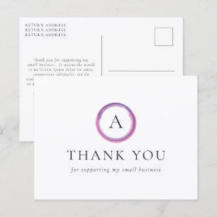 Pink and Purple Monogram Modern Business Thank You Postcard
