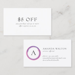 Pink and Purple Monogram Modern Discount Card