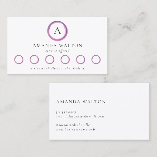 Pink and Purple Monogram Modern Loyalty Card (Front/Back)
