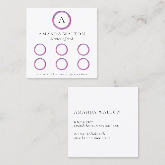 Pink and Purple Monogram Modern Loyalty Card (Front/Back)