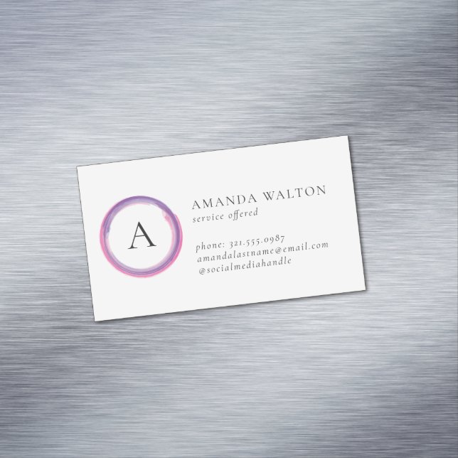 Pink and Purple Monogram Modern Magnetic Business Card (In Situ)