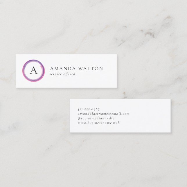 Pink and Purple Monogram Modern Mini Business Card (Front/Back)