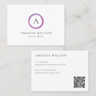 Pink and Purple Monogram QR Code Modern Business Card