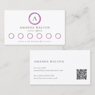 Pink and Purple Monogram QR Code Modern Loyalty Card