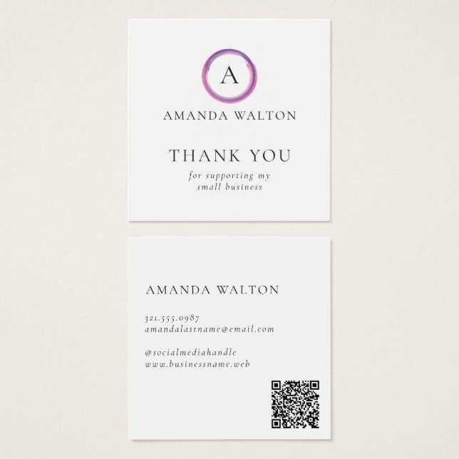 Pink and Purple Monogram QR Code Package Insert (Devant & derrière)