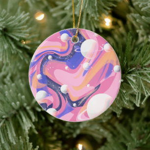 Pink And Purple Outer Space Swirl Abstract Ceramic Ornament
