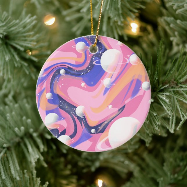 Pink And Purple Outer Space Swirl Abstract Ceramic Ornament (Tree)