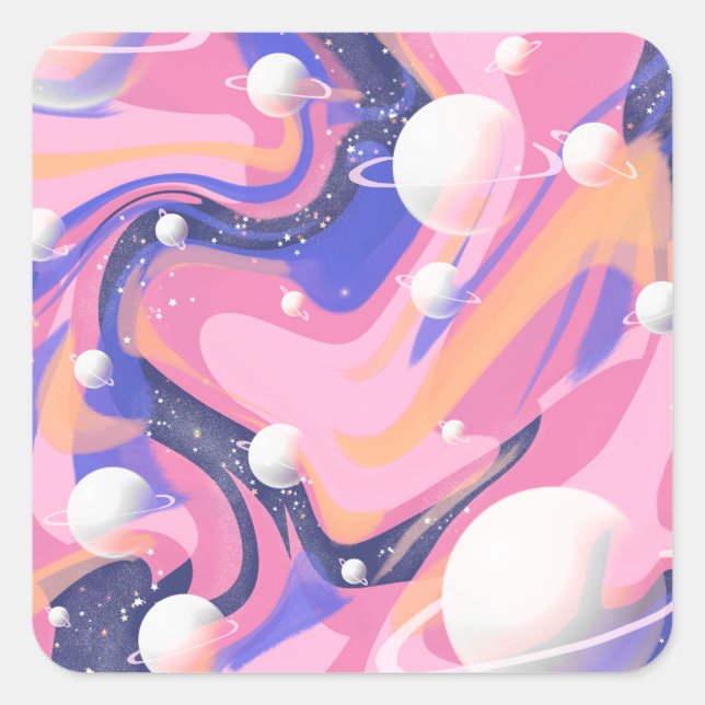 Pink And Purple Outer Space Swirl Abstract Square Sticker (Front)