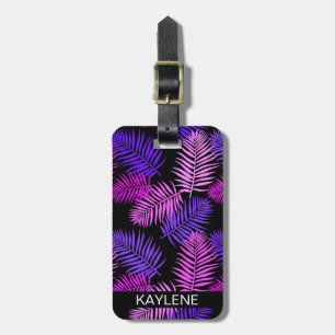 Pink and Purple Palm Leaves Luggage Tag