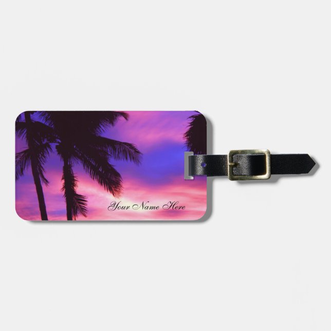 Pink and Purple Palm Sunset Luggage Tag (Front Horizontal)