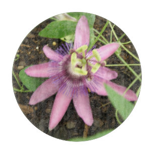 Pink and Purple Passionflower Glass Cutting Board