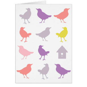 Pink and Purple Pastel Birds with Birdhouse