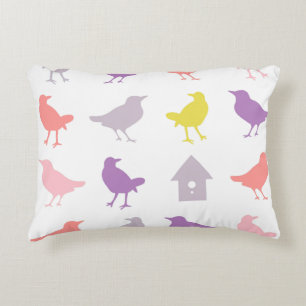 Pink and Purple Pastel Birds with Birdhouse Decorative Pillow
