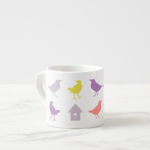 Pink and Purple Pastel Birds with Birdhouse Espresso Cup