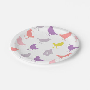 Pink and Purple Pastel Birds with Birdhouse Paper Plate