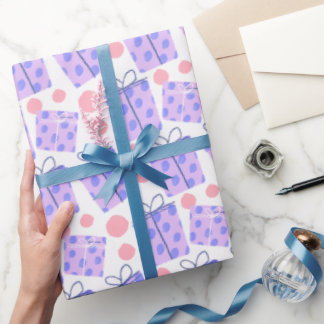 Pink and Purple Pastel Gift Box and Polka Dot Wrapping Paper