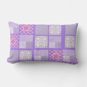 Pink and Purple Patchwork Design Lumbar Pillow