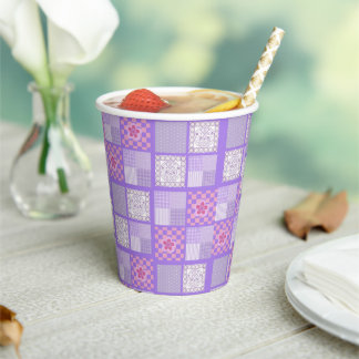 Pink and Purple Patchwork Design Paper Cups