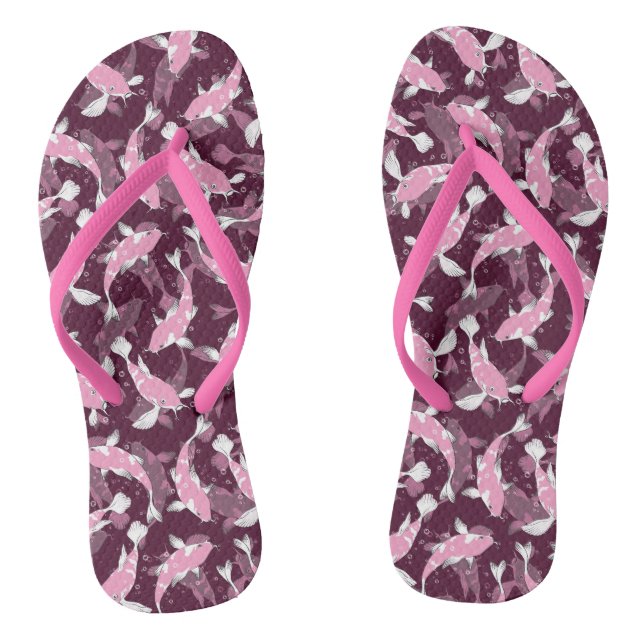 Pink and Purple Pattern - Koi Fish Flip Flops (Footbed)