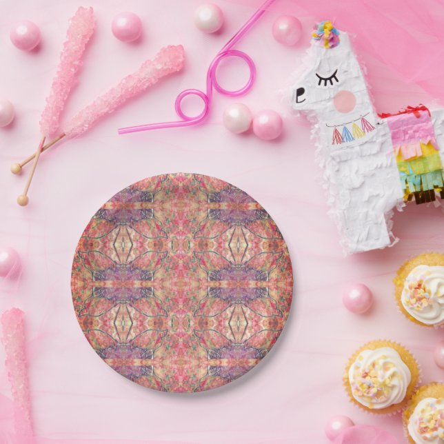 Pink and purple pattern paper plate (Party)