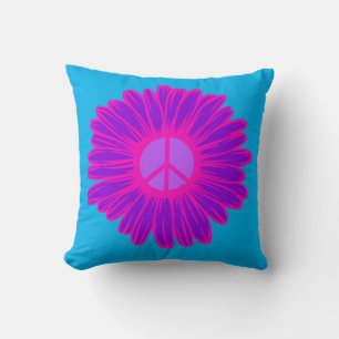 Pink And Purple Peace Daisy Throw Pillow