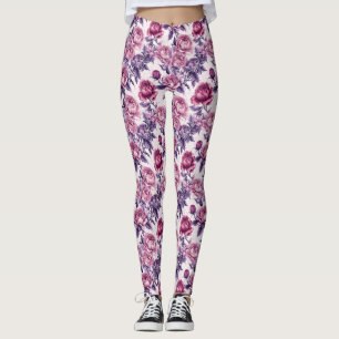 Pink and Purple Peonies and Roses Leggings